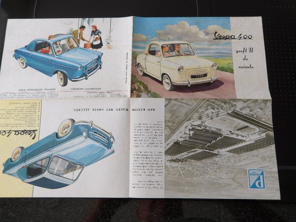 Vespa 400 folder - Originele brochure uit 1958, Gelezen, Ophalen of Verzenden, Overige merken, Vespa