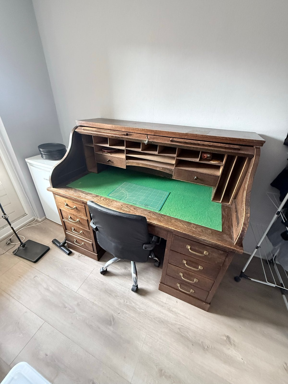 Antiek rolluikbureau met koperen handvaten, ca. 1930, Antiek en Kunst, Ophalen