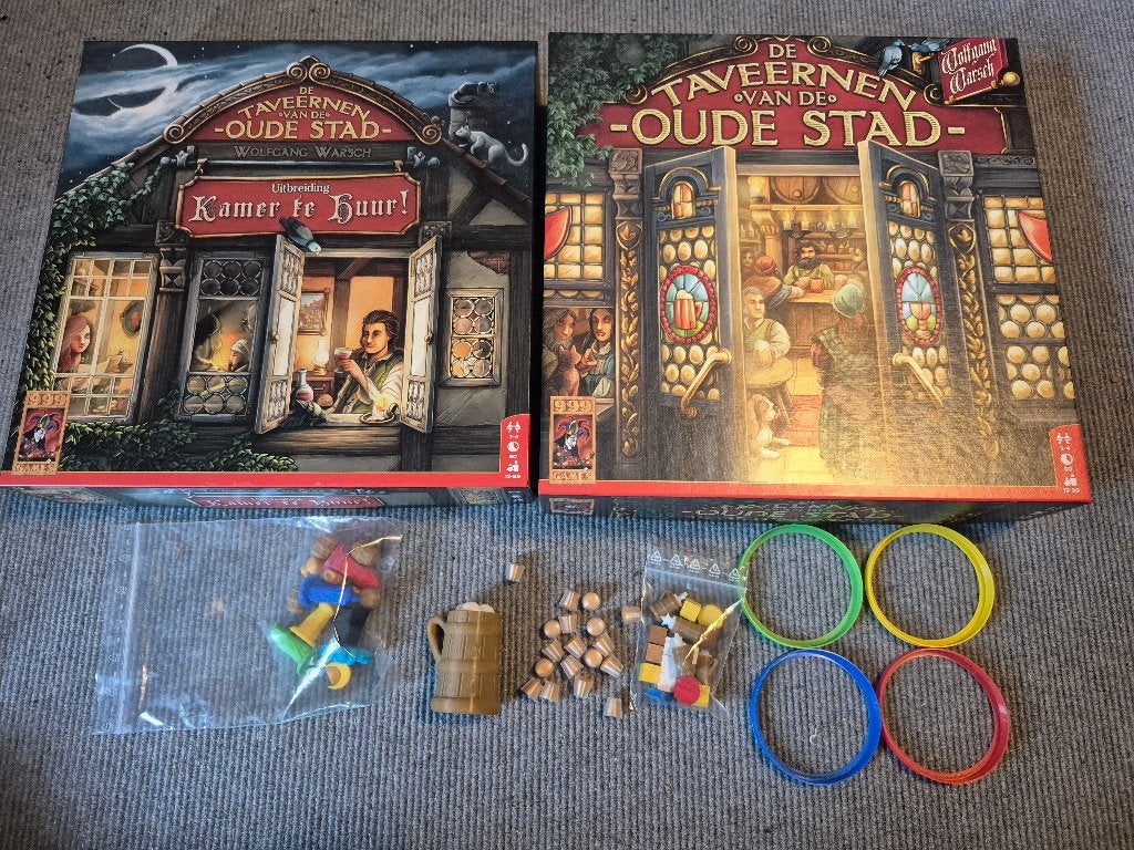 De Taveernen van de Oude Stad + Uitbreiding + 3D upgrades, Een of twee spelers, Ophalen of Verzenden, Zo goed als nieuw, 999 Games