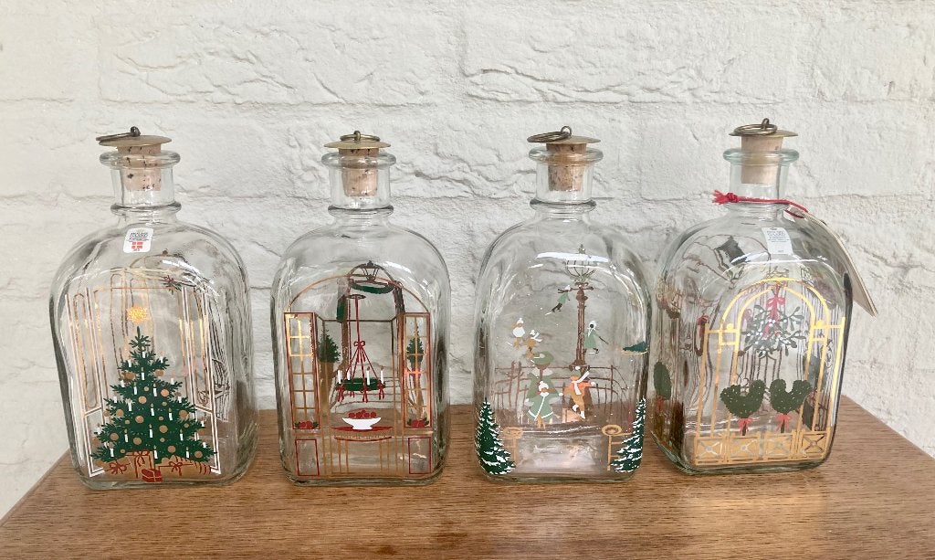 Holmegaard Denmark: 4 vintage kerstflessen/karaffen., Ophalen of Verzenden, Zo goed als nieuw