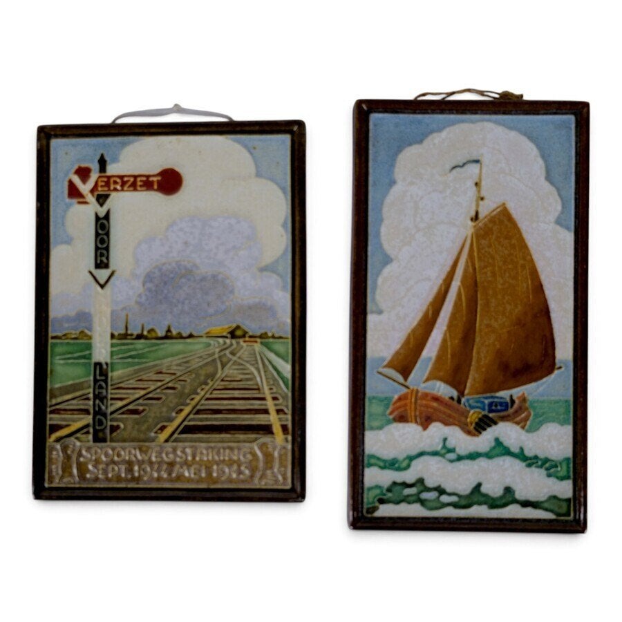 Vier De Porceleyne Fles cloisonné tegels, Ophalen of Verzenden