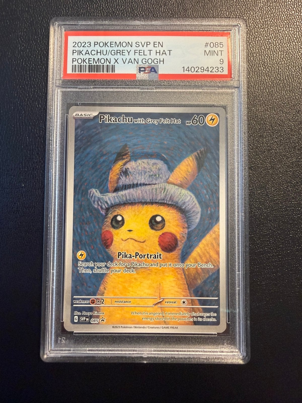 Pikachu with grey felt hat PSA 9 VASTE PRIJS., Ophalen, Zo goed als nieuw, Losse kaart