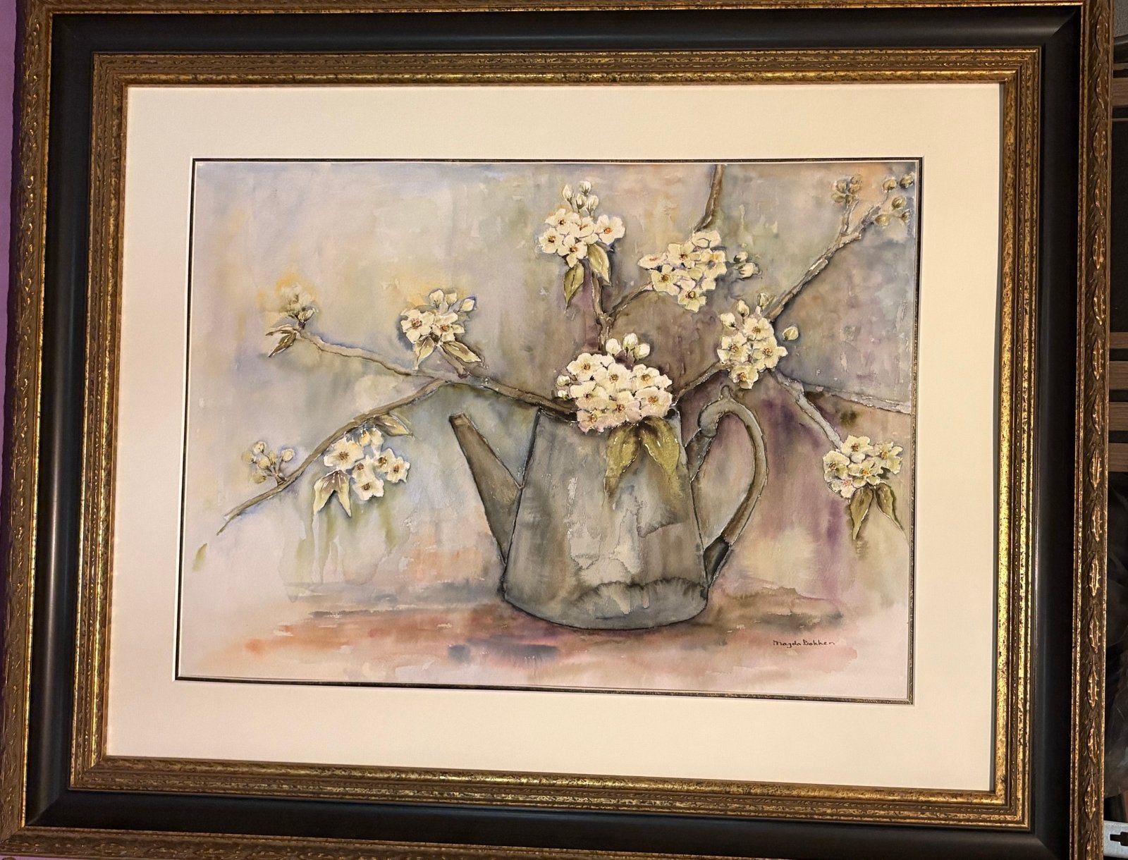 Aquarel in lijst, Antiek en Kunst, Kunst | Schilderijen | Modern, Ophalen, Aquarel, Stilleven, Handgeschilderd