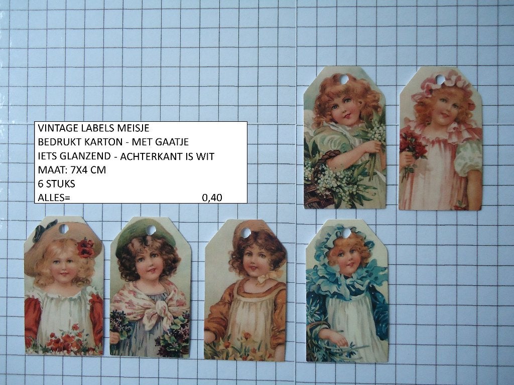 ❤️vintage labels meisje set 6 stuks ( alleen verzenden, Hobby en Vrije tijd, Scrapbooking, Ophalen, Nieuw, Versiering of Embellishment