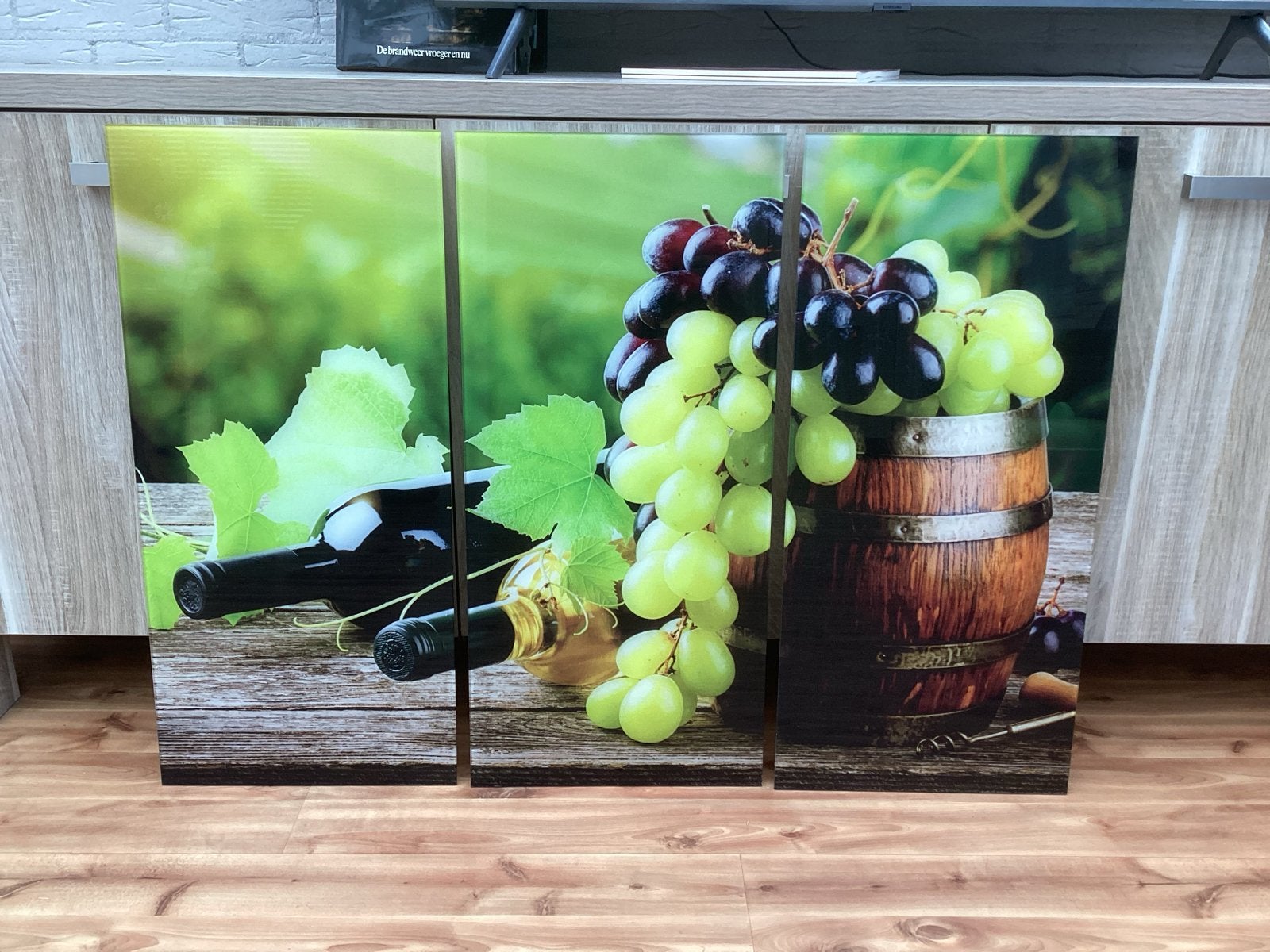 Wanddecoratie: Druiven en Wijn3-delig, maat: 115 bij 80 cm, Huis en Inrichting, Woonaccessoires | Wanddecoraties, Ophalen, 80 cm