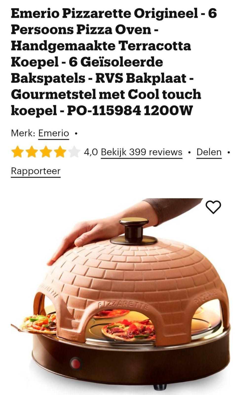 Emerio pizzarette 6 pers, Witgoed en Apparatuur, Ophalen, Gebruikt, 4 t/m 7 personen