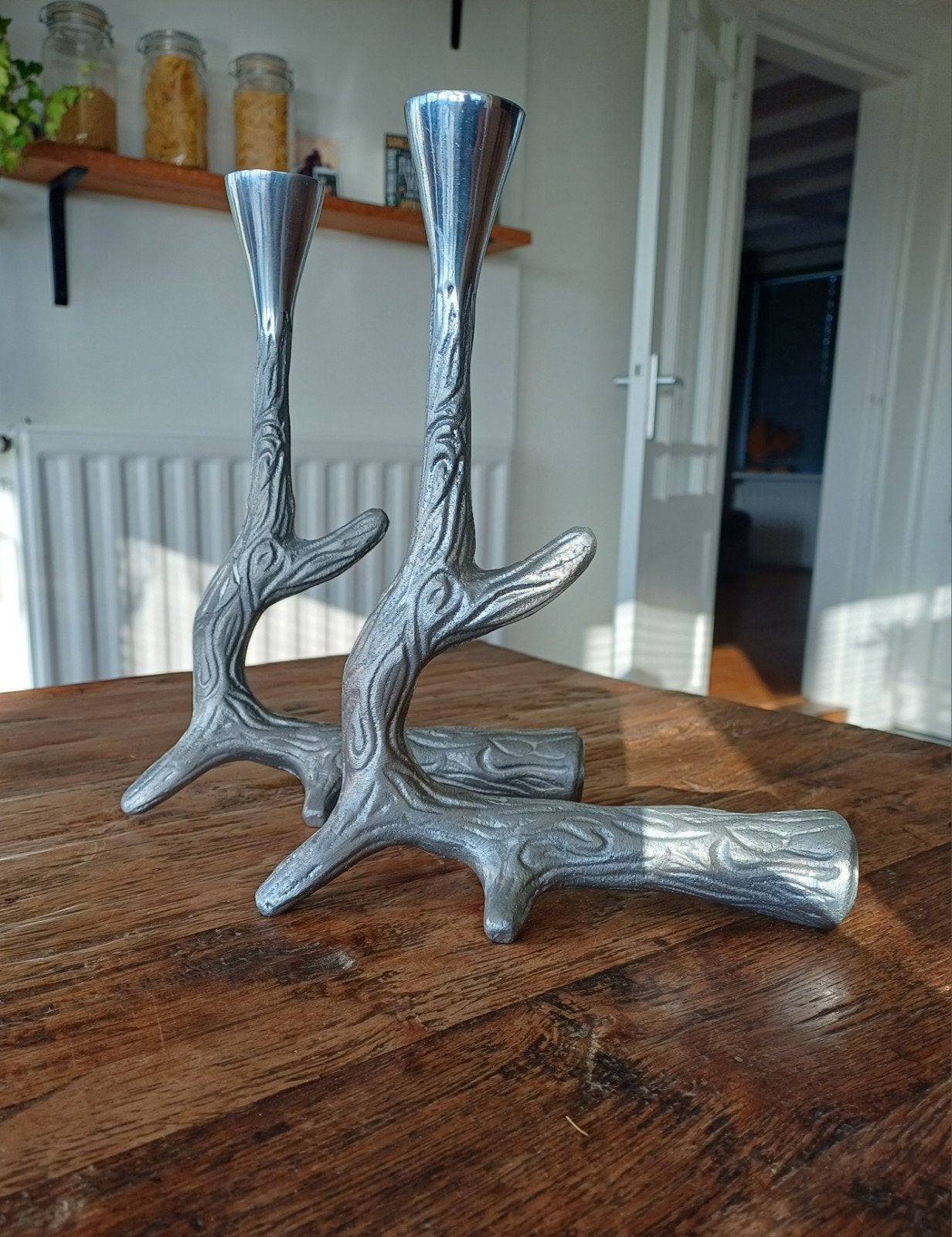 2 Massief Aluminium Boomtak Kandelaars Design Kandelaar € 25, Ophalen, Kandelaar