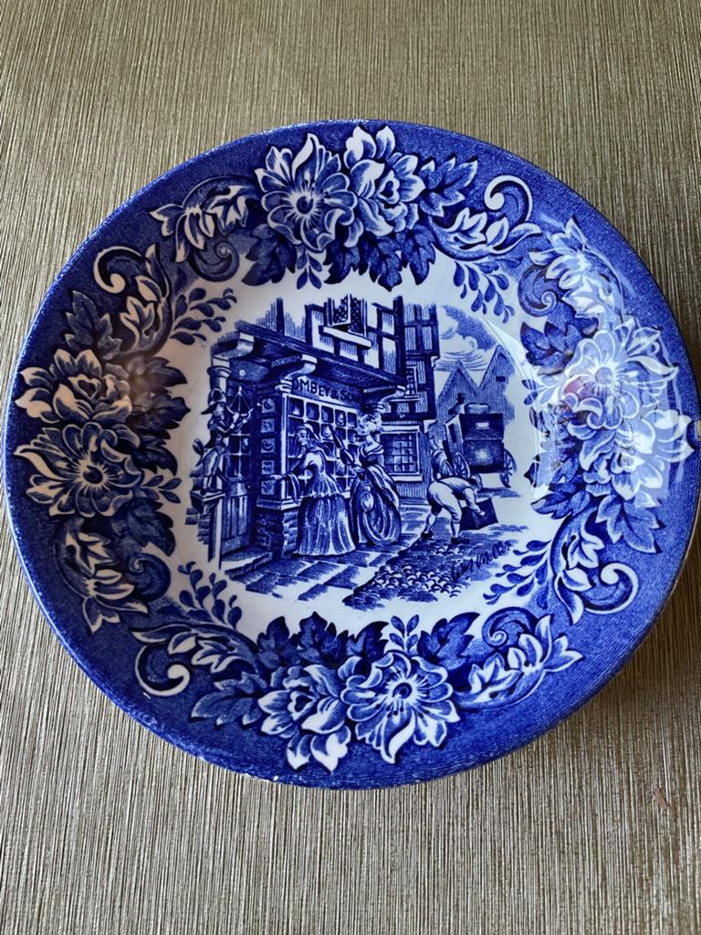 5x Vintage Dickens Serie Borden - Blauw/Wit Porselein, Ophalen of Verzenden