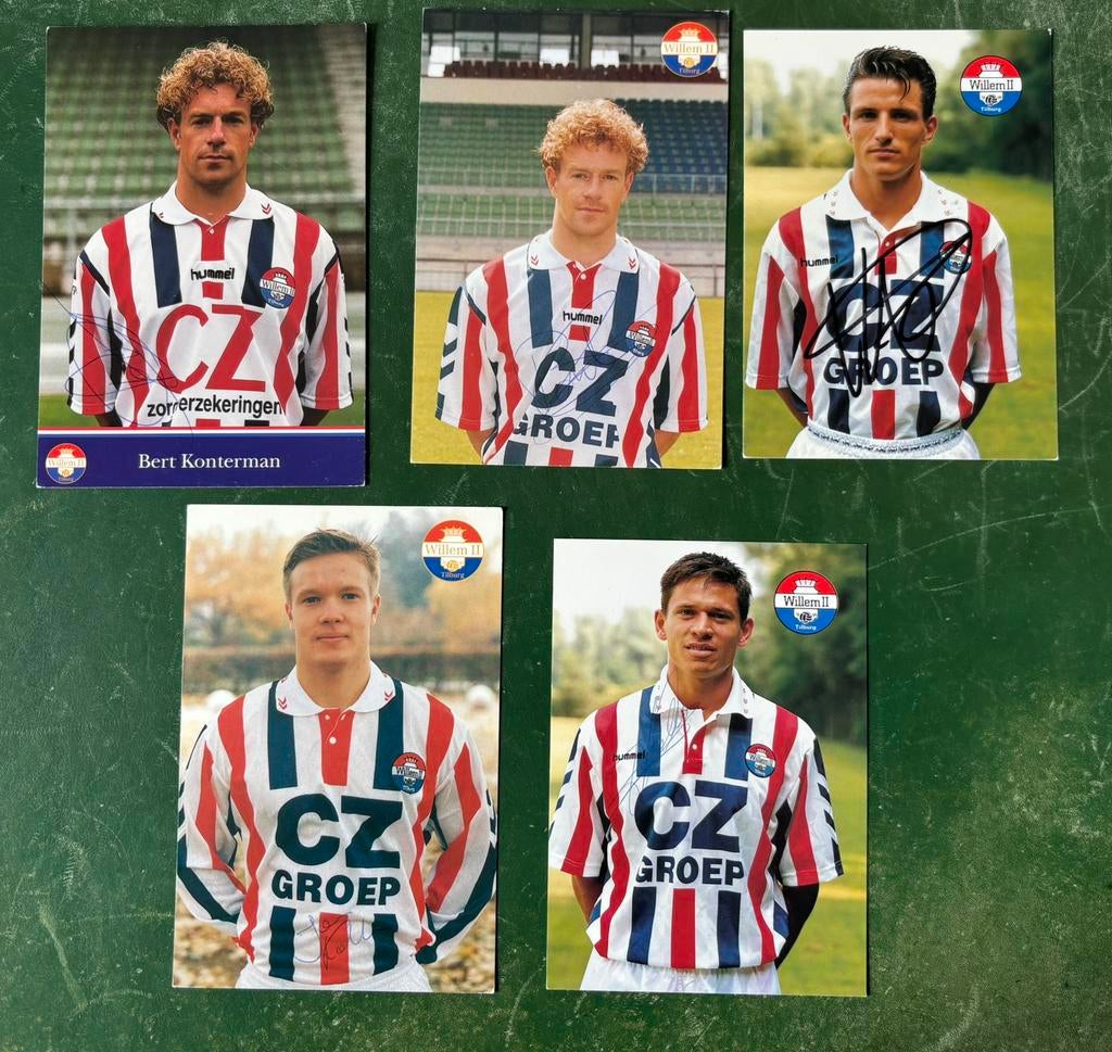 5 gesigneerde spelerskaarten Willem II, Verzamelen, Ophalen of Verzenden, Zo goed als nieuw, Willem II, Spelerskaart