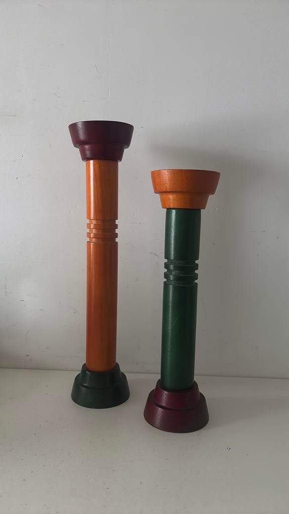 2x gekleurde kandelaar - hout, Verzenden