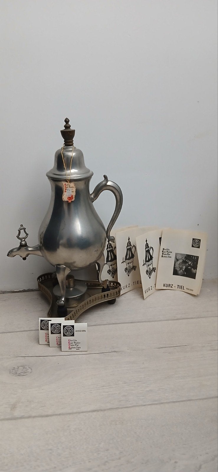 Antieke tinnen theeketel met brander en handleidingen, Antiek en Kunst, Ophalen