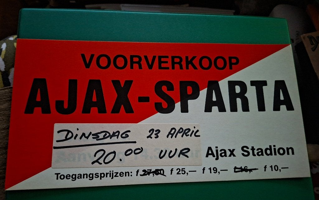 Ajax Sparta voorverkoop bordje dinsdag 23 april 1991, Ophalen of Verzenden, Gebruikt, Ajax, Overige typen