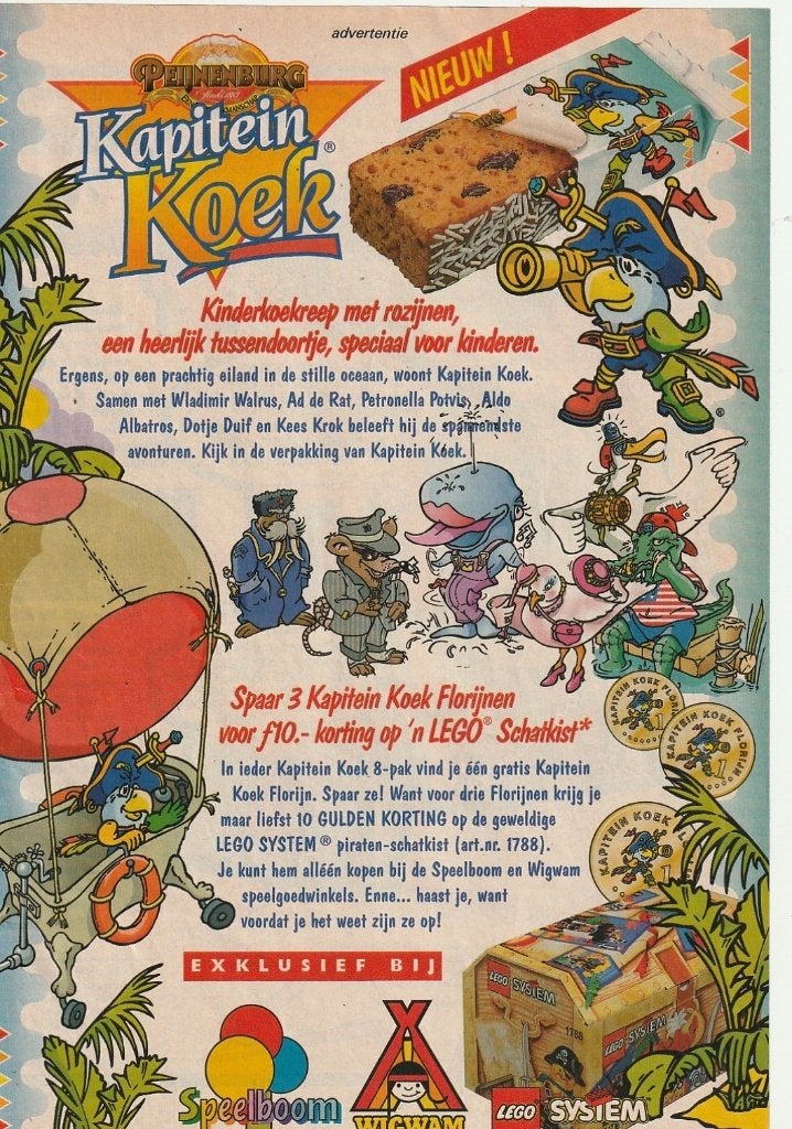 Retro reclame 1994 Peijnenburg Kapitein Koek nu Lego actie, Verzenden, Overige typen