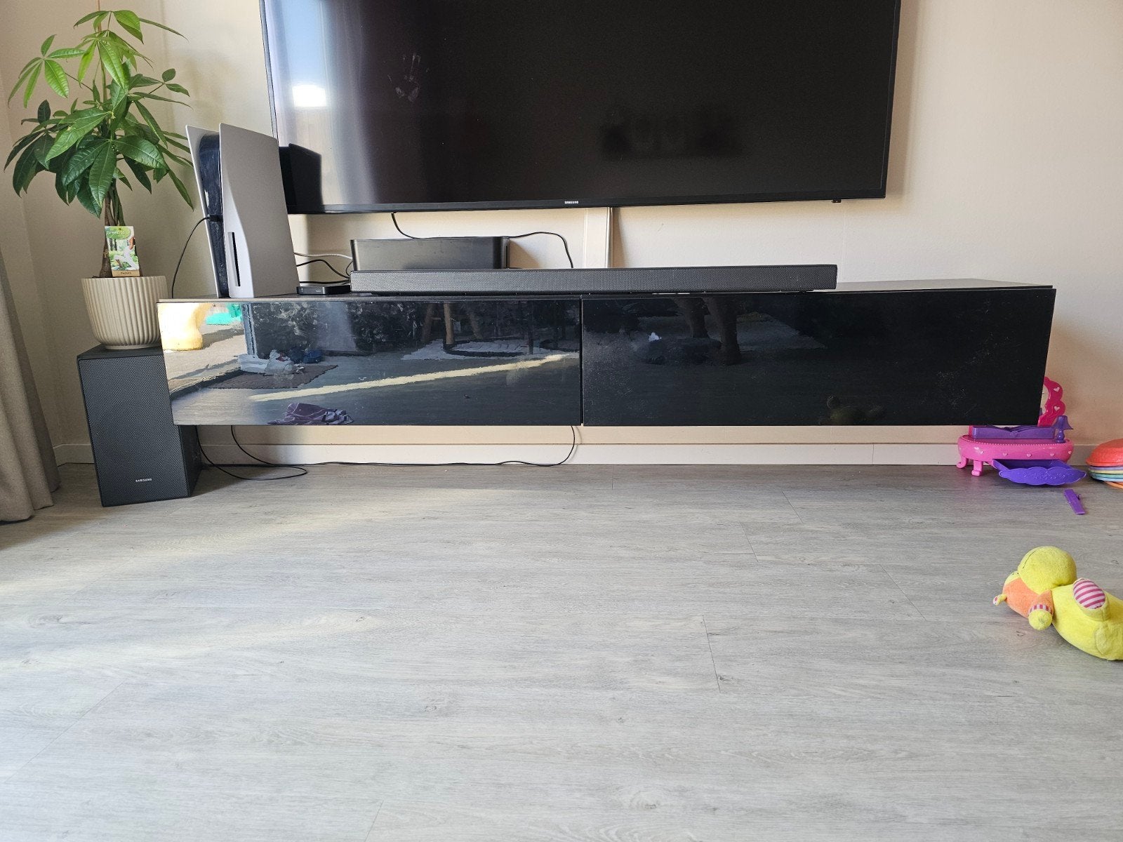 GRATIS : Tv meubel hoogglans zwart 200 cm, Ophalen, Gebruikt, 150 tot 200 cm, Minder dan 100 cm