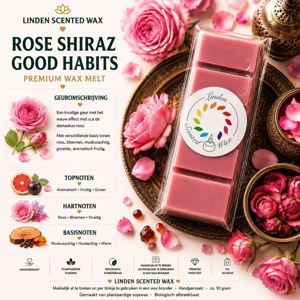Waxmelts ROSE SHIRAZ Good Habits parfum geur waxmelt snapbar, Ophalen of Verzenden, Nieuw, Was, Kaars