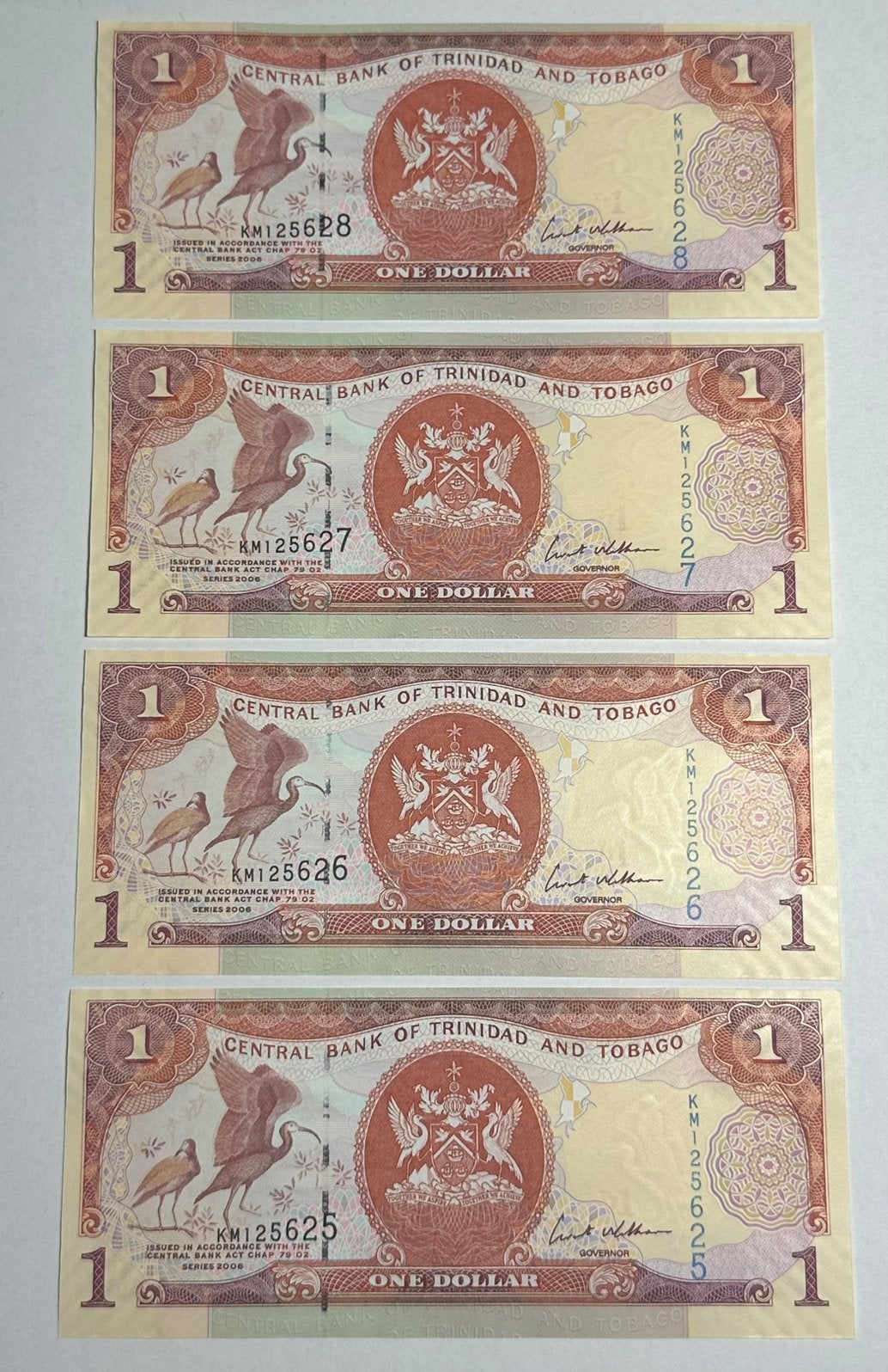 4x Trinidad en Tobago 1 Dollar - UNC, Postzegels en Munten, Bankbiljetten | Amerika, Ophalen of Verzenden, Midden-Amerika, Setje