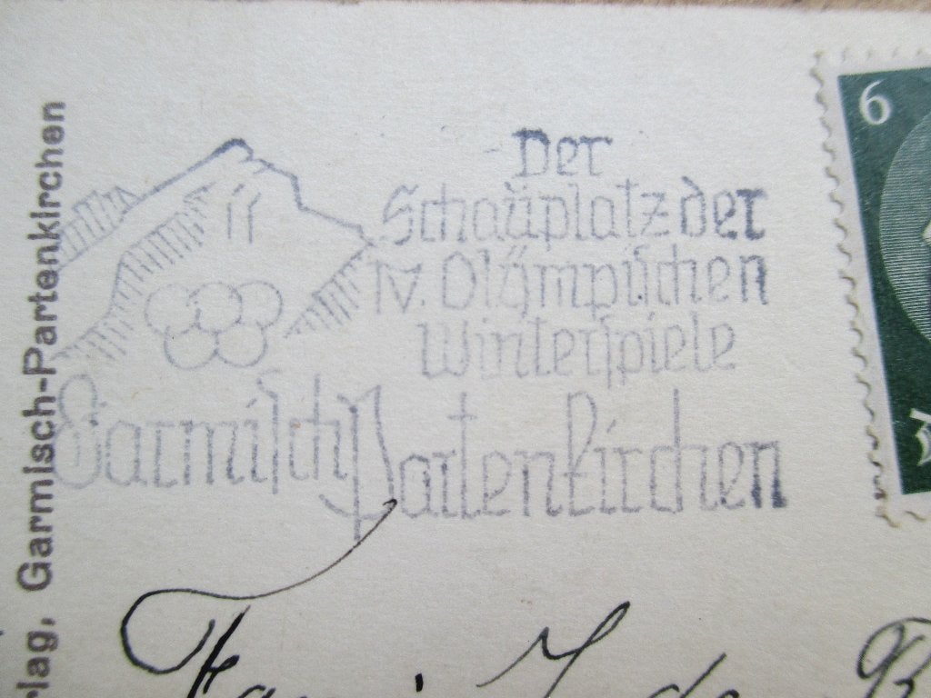 Stempel (WOII) 1936 Olympische Sp Garmisch~Oldtimer Kaart, Verzamelen, Ophalen of Verzenden, 1920 tot 1940, Gelopen, Overige thema's