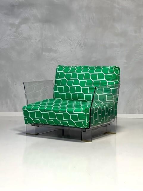 Kartell Pop fauteuil Piero Lissoni design lounge stoel groen, Huis en Inrichting, Fauteuils, Stof, Gebruikt, ., 75 tot 100 cm