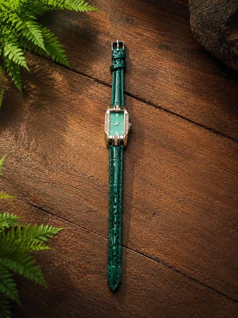 Elegante Luxe Dameshorloge – Smaragdgroen & Roségoud (Nieuw!, Ophalen of Verzenden, Nieuw, Polshorloge