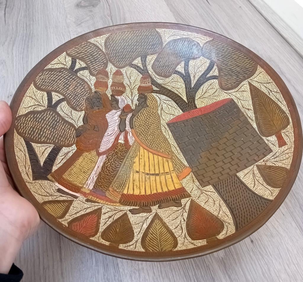 vintage indiase messing wandbord/schaal, Antiek en Kunst, Antiek | Koper en Brons, Ophalen of Verzenden