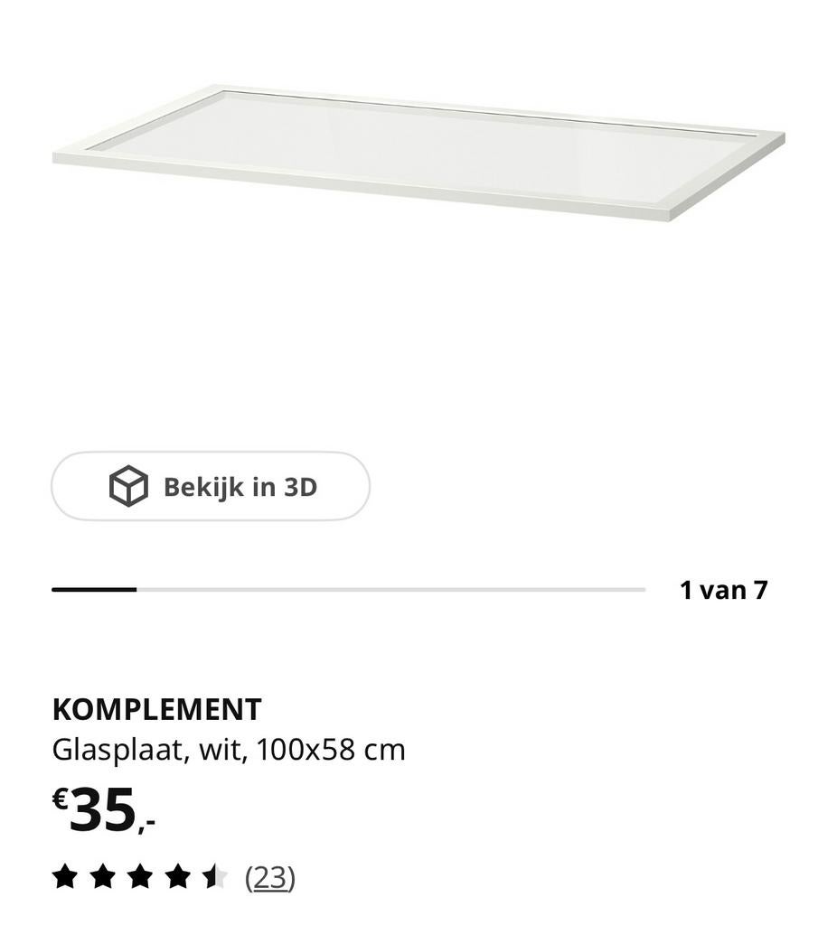 2x Ikea komplement glasplaat 100x58cm, Ophalen, 50 tot 100 cm, Zo goed als nieuw, Minder dan 100 cm