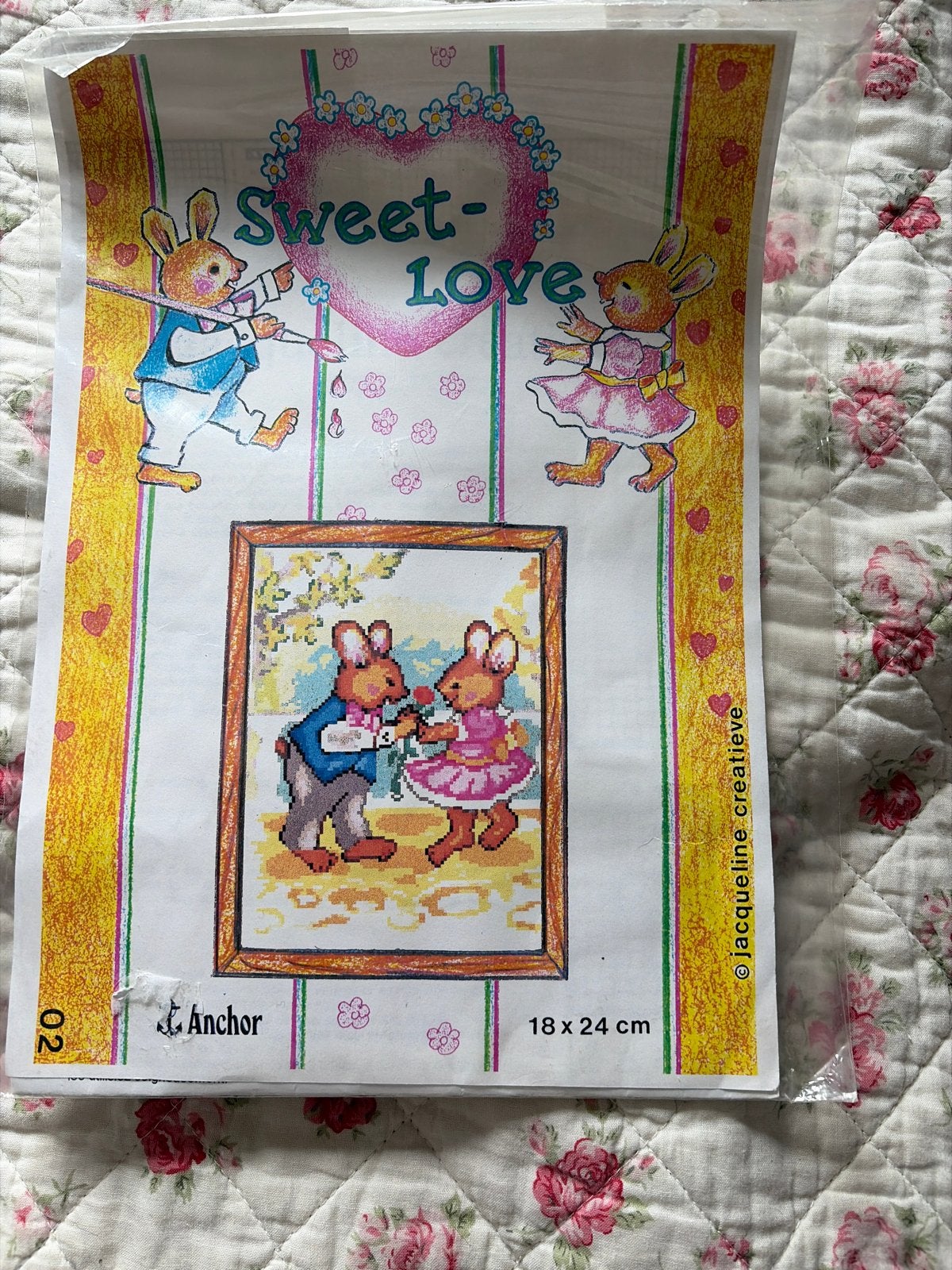 Borduurpakket Sweet Love Konijnen 18x24 cm, Nieuw, Meerkleurig, Ophalen of Verzenden, Overige merken