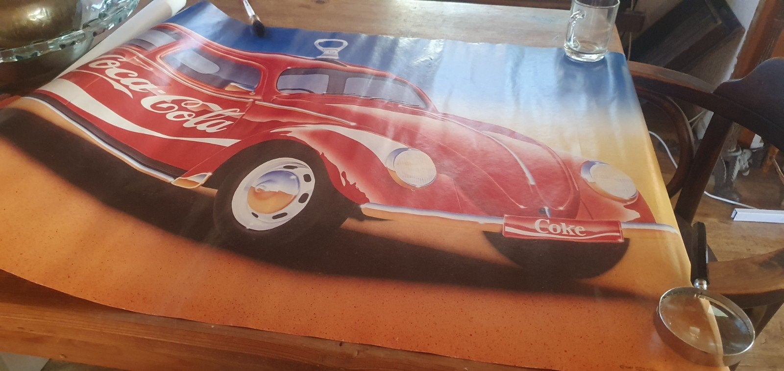poster Coca-Cola 1987 Coke Beetle artist: Andi Beasley, Ophalen of Verzenden, Gebruikt, A1 t/m A3, Rechthoekig Liggend