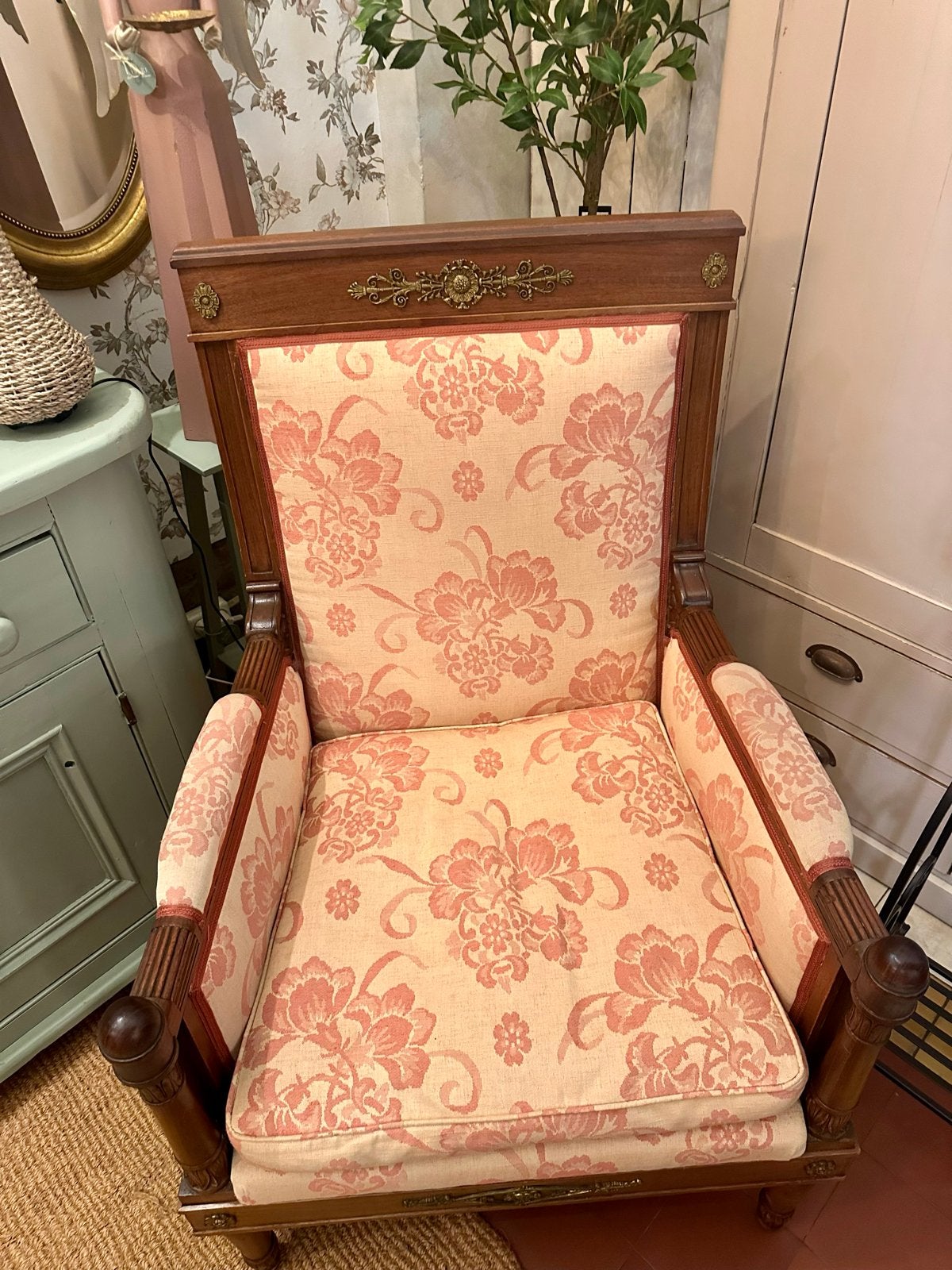 Klassieke antiek fauteuil prachtige orginele stof, Ophalen, Gebruikt, -, -