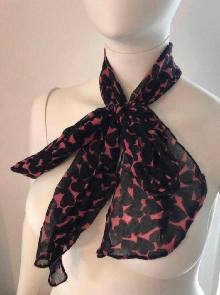 H&M shawl sjaal sjaaltje koraal zwart hearts hartjes, H&M, Verzenden, Zo goed als nieuw, Sjaal