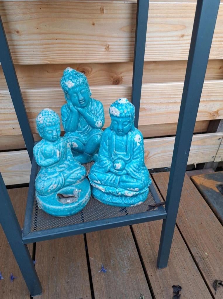 Set van 3 turquoise Boeddha beeldjes, Ophalen of Verzenden, Gebruikt