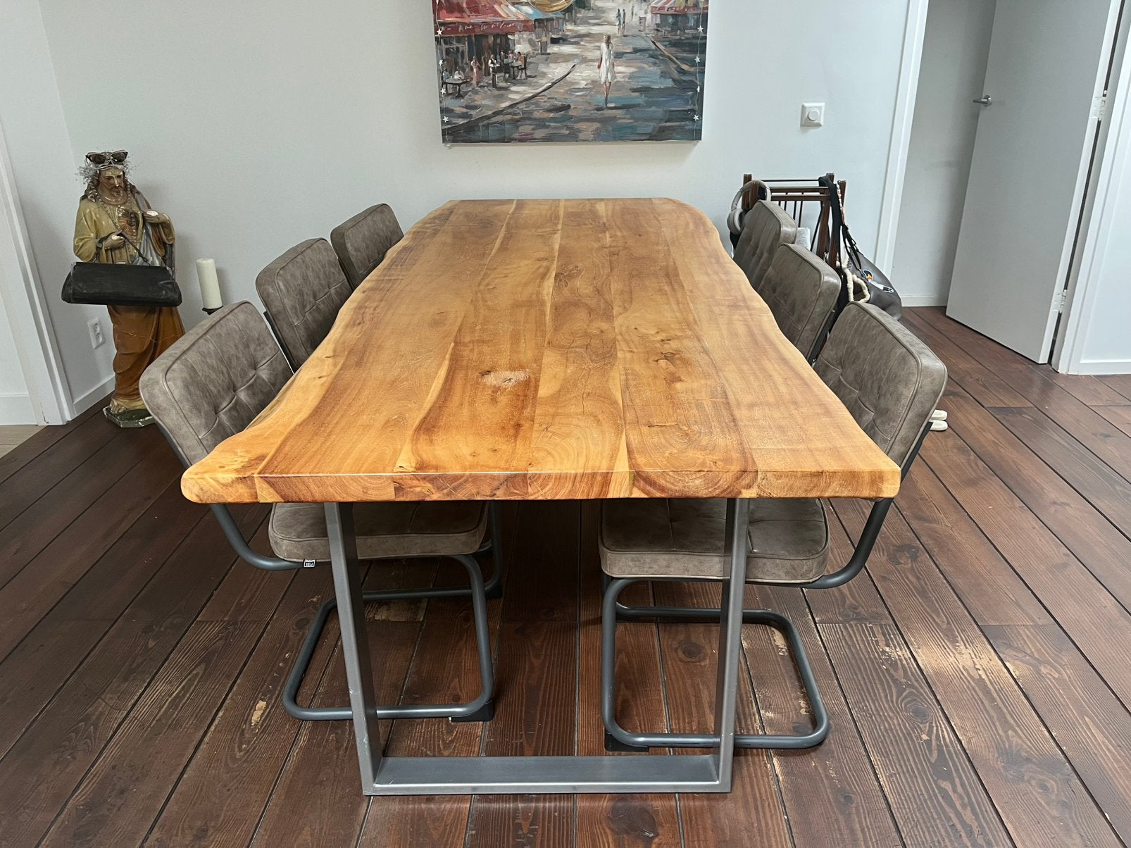 Boomstamtafel met 6 stoelen, Ophalen, Gebruikt, 200 cm of meer, 50 tot 100 cm