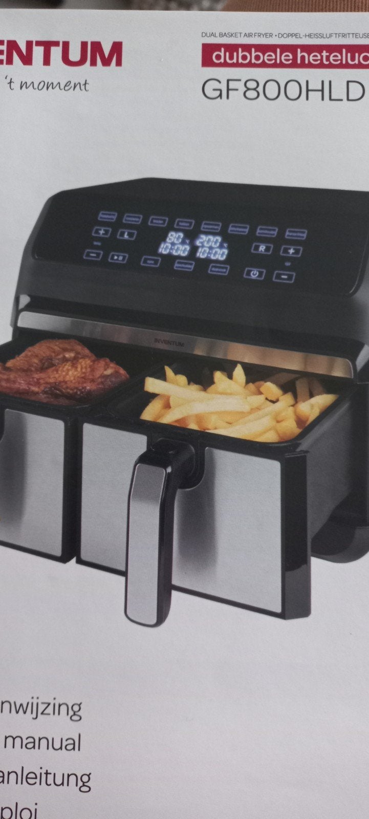 Inventum GF800HLD Dubbele Heteluchtfriteuse, 4 liter of meer, Ophalen of Verzenden, Zo goed als nieuw, Duo-friteuse