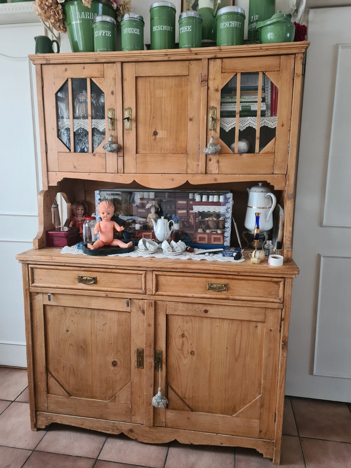 Antieke BUFFETKAST GRENEN uit ca.1890, Ophalen, Gebruikt, 100 tot 150 cm, Brocante boerderij oud grenen
