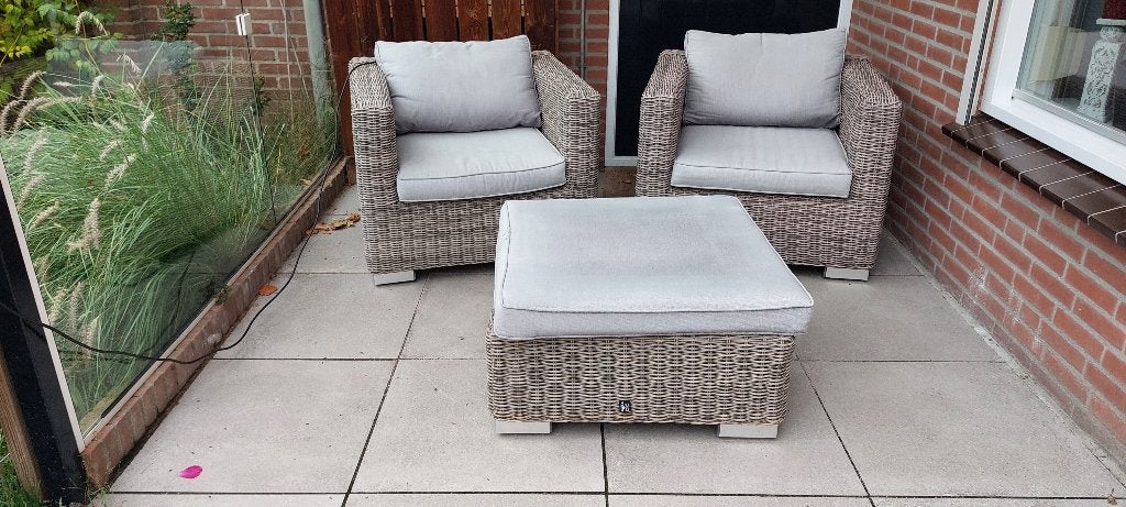 Loungestoelen met hocker, Gebruikt, Loungeset, Wicker, Hocker
