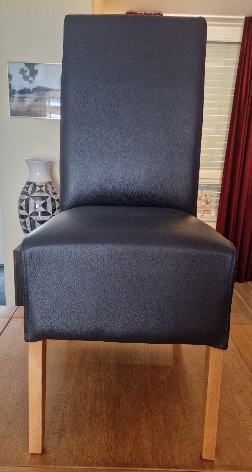 4 zwarte leren eetkamerstoelen - Zo goed als nieuw, Huis en Inrichting, Stoelen, Ophalen, Zwart, Leer, Zo goed als nieuw