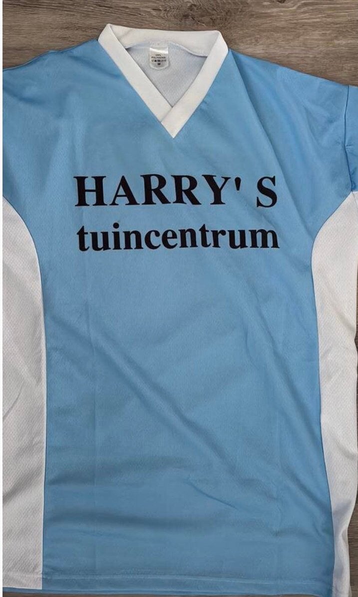 Gezocht: voetbalshirt Harry’s tuincentrum (All Stars) maat L, Ophalen of Verzenden, Zo goed als nieuw, Blauw, Voetbal