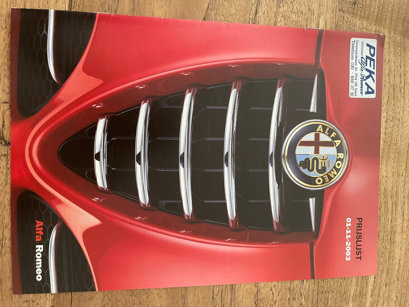 Alfa Romeo Prijslijst 01-11-2003, Ophalen of Verzenden, Zo goed als nieuw, Alfa Romeo