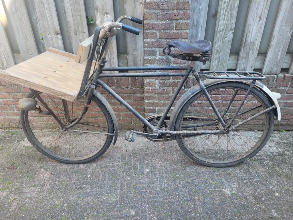Vintage Transportfiets met Houten Bak - Opknapper, Gebruikt, Goederen, Trommelrem, Ophalen