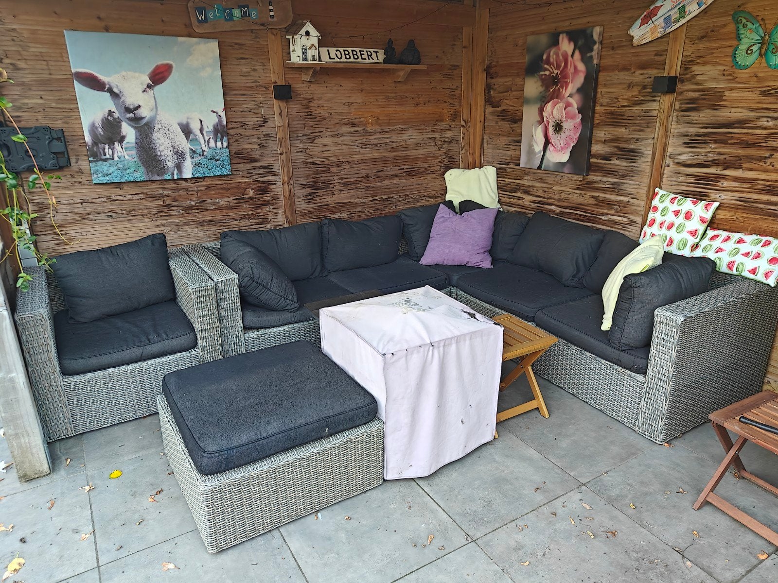 Loungeset afm. 240 x 240 cm met antraciet kussens, Tuin en Terras, Ophalen