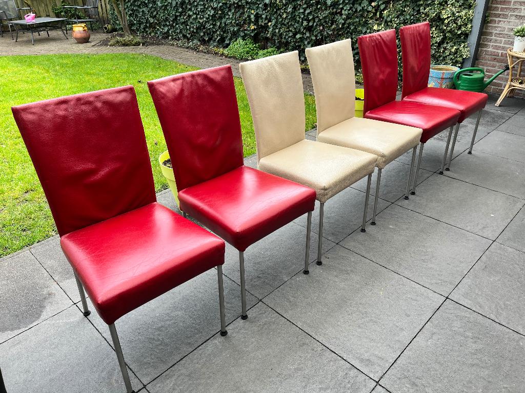 Eetkamer stoelen design leder Bert Plantagie, Ophalen, Gebruikt, Overige kleuren, Leer