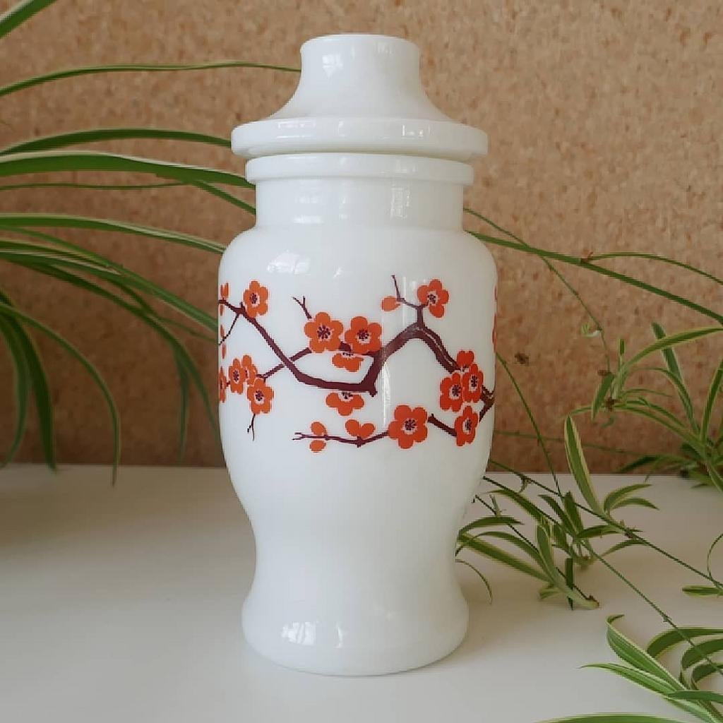 Grote opaline pot kersenbloesem, Huis en Inrichting, Keuken | Potten en Pannen, Ophalen of Verzenden, Zo goed als nieuw, Glas