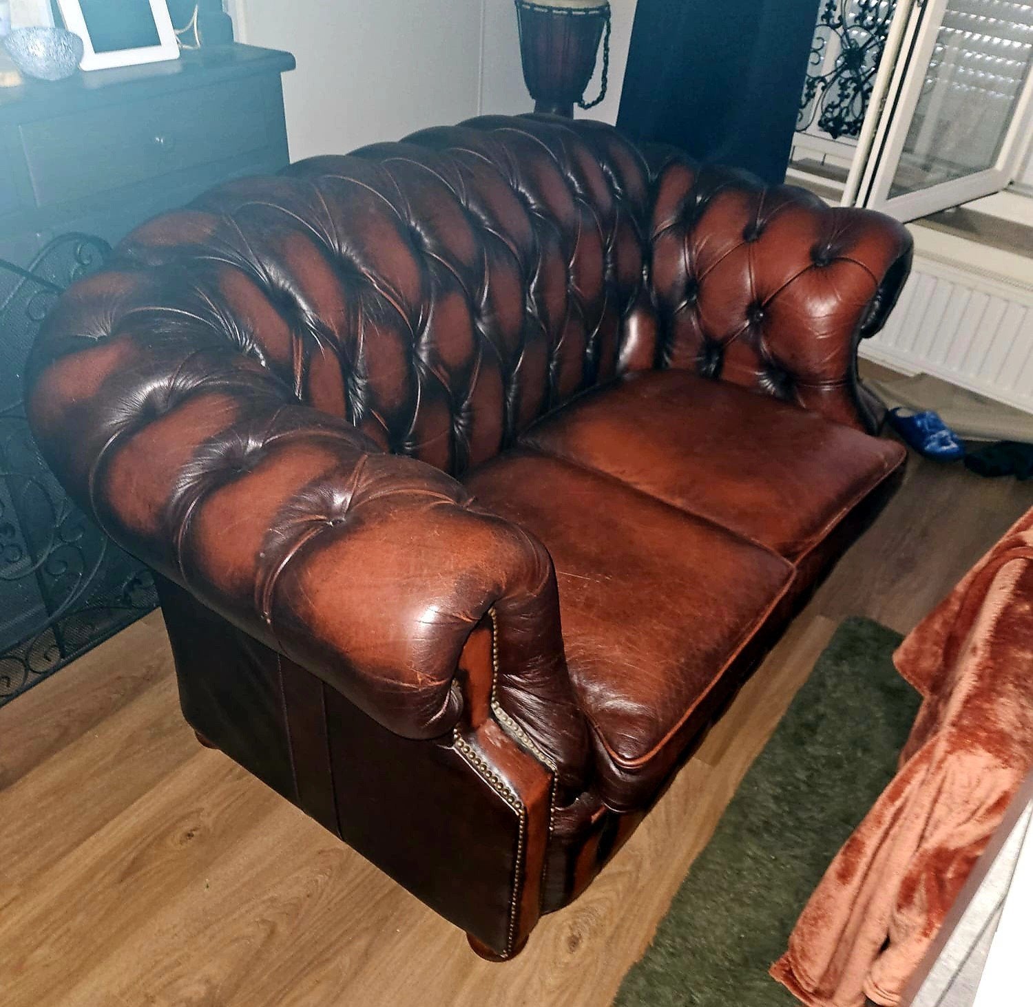 Origineel Chesterfield Bank - Tweepersoons - Vintage Stijl, Gebruikt, Chesterfield, Klassiek, Vintage, 150 tot 200 cm, Tweepersoons
