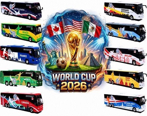 1:87 World Cup 2026 National Team Bus - bestel voor 12-06!, Hobby en Vrije tijd, Modelauto's | 1:87, Nieuw, Bus of Vrachtwagen