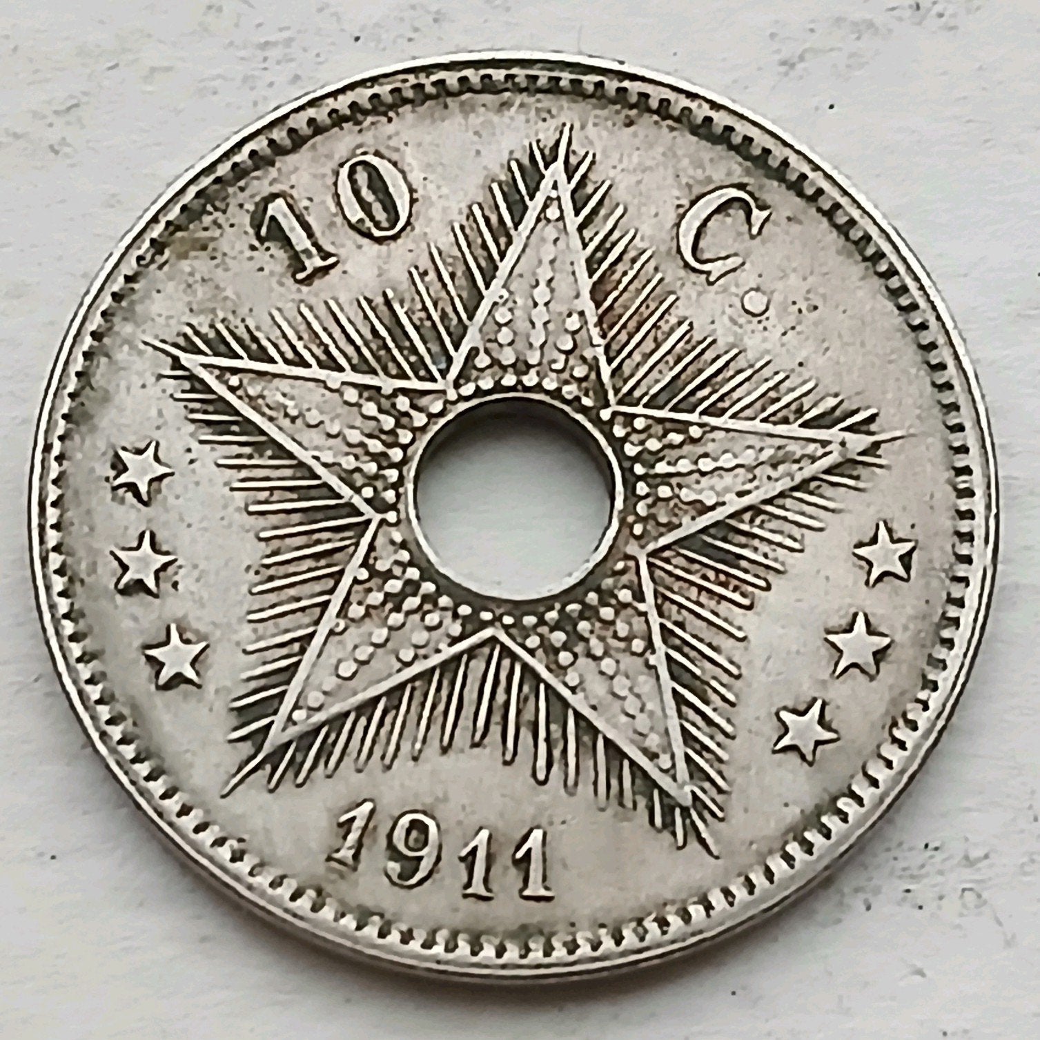 10 Centimes 1911 Belgisch Congo Oude Antieke Munt Afrika BE, Ophalen of Verzenden, Overige landen