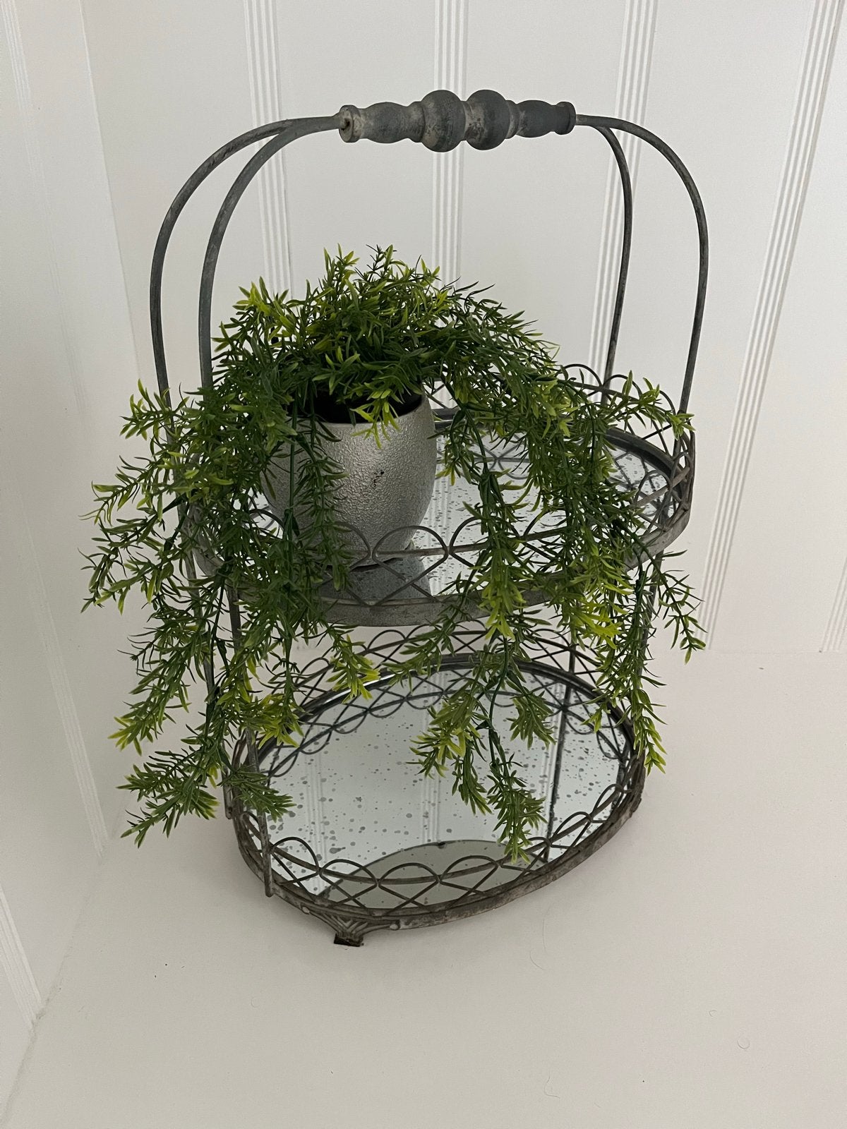 Decoratieve etagere met spiegelbladen - 40x30x55 cm, Ophalen of Verzenden, Metaal, Grijs, Gebruikt