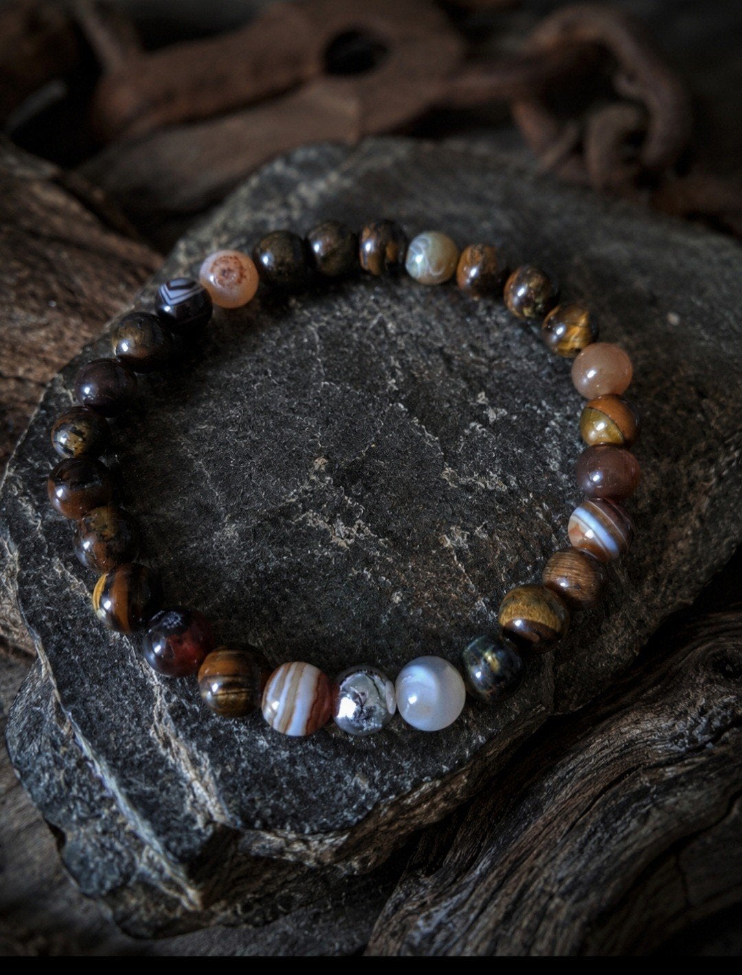 Natuurstenen armband.  19 cm. Nieuw!, Bruin, Nieuw, Ophalen of Verzenden, Elastiek