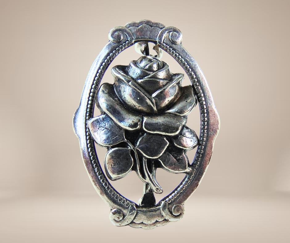 Prachtige antiek ART NOUVEAU alpacca 3D roos broche!, Overige materialen, Verzenden, Minder dan 4 cm, Zo goed als nieuw