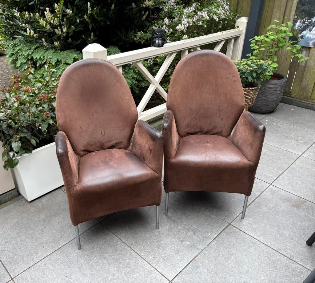 Nubuck leren stoelen, Ophalen, Gebruikt, Twee, Bruin