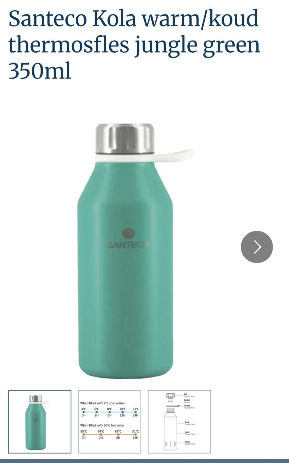 12 x Santeco Kola thermosfles jungle green 350ml, Onbekend, Nieuw, Ophalen of Verzenden, Santeco