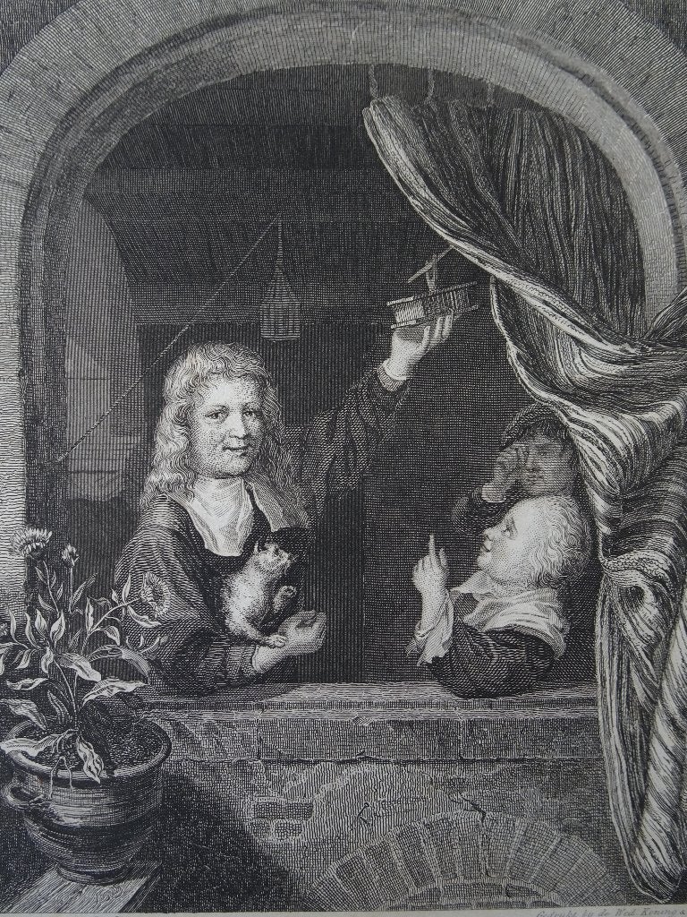 staalgravure kinderen met muizenval in raam DJ Sluyter 1826, Antiek en Kunst, Dagelijks leven, 1800 - 1899, Ophalen of Verzenden